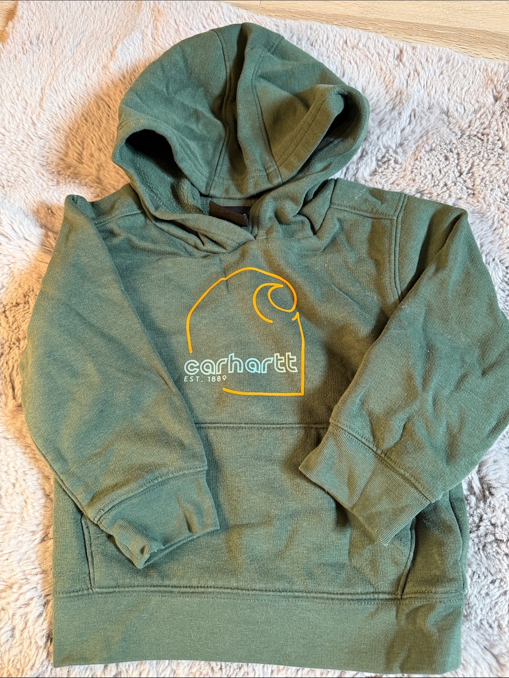Carhartt Kids Olive Green Hoodie with Yellow Logo